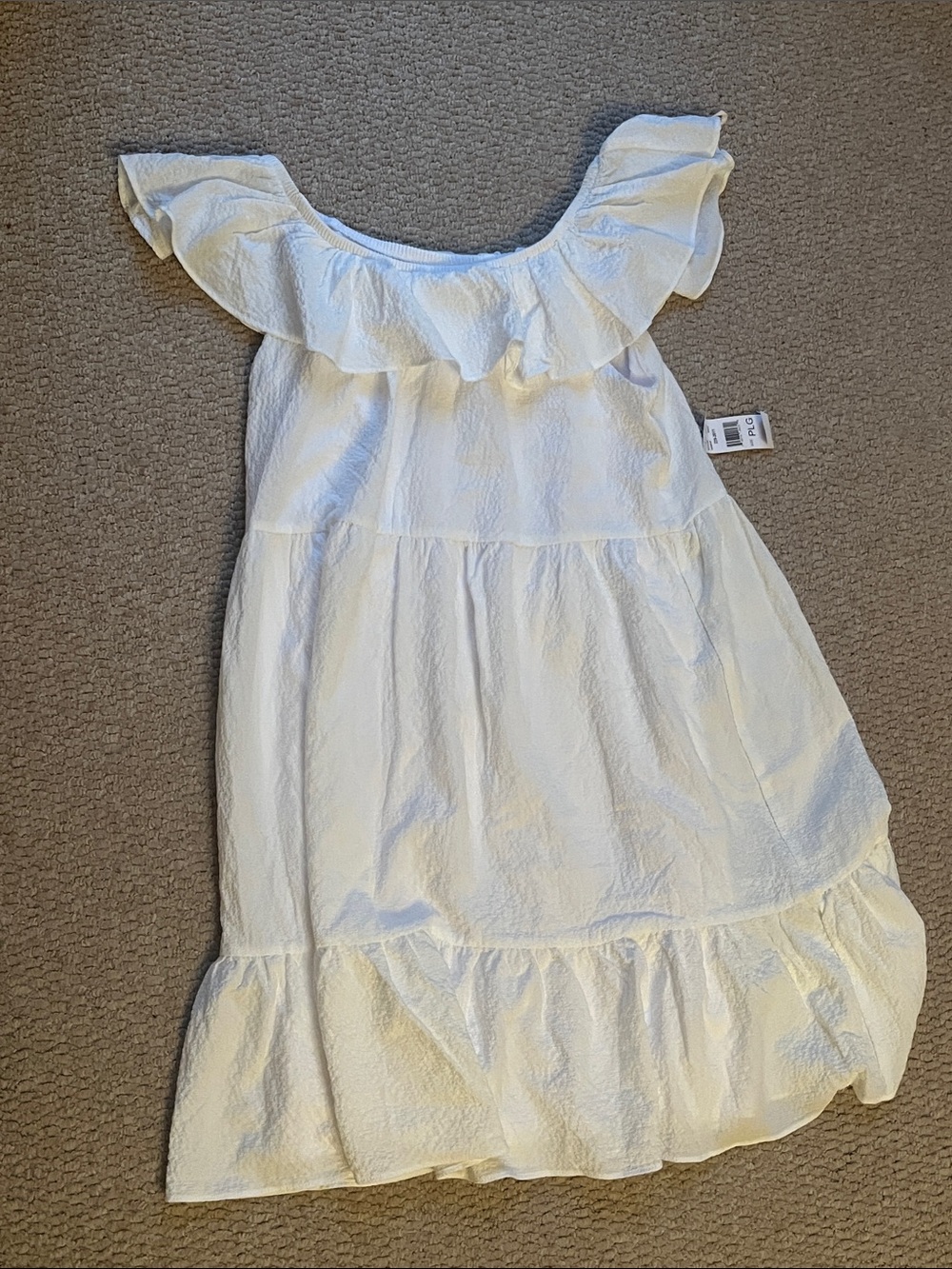 Seven7 White Off-the-Shoulder Ruffle Midi Dress